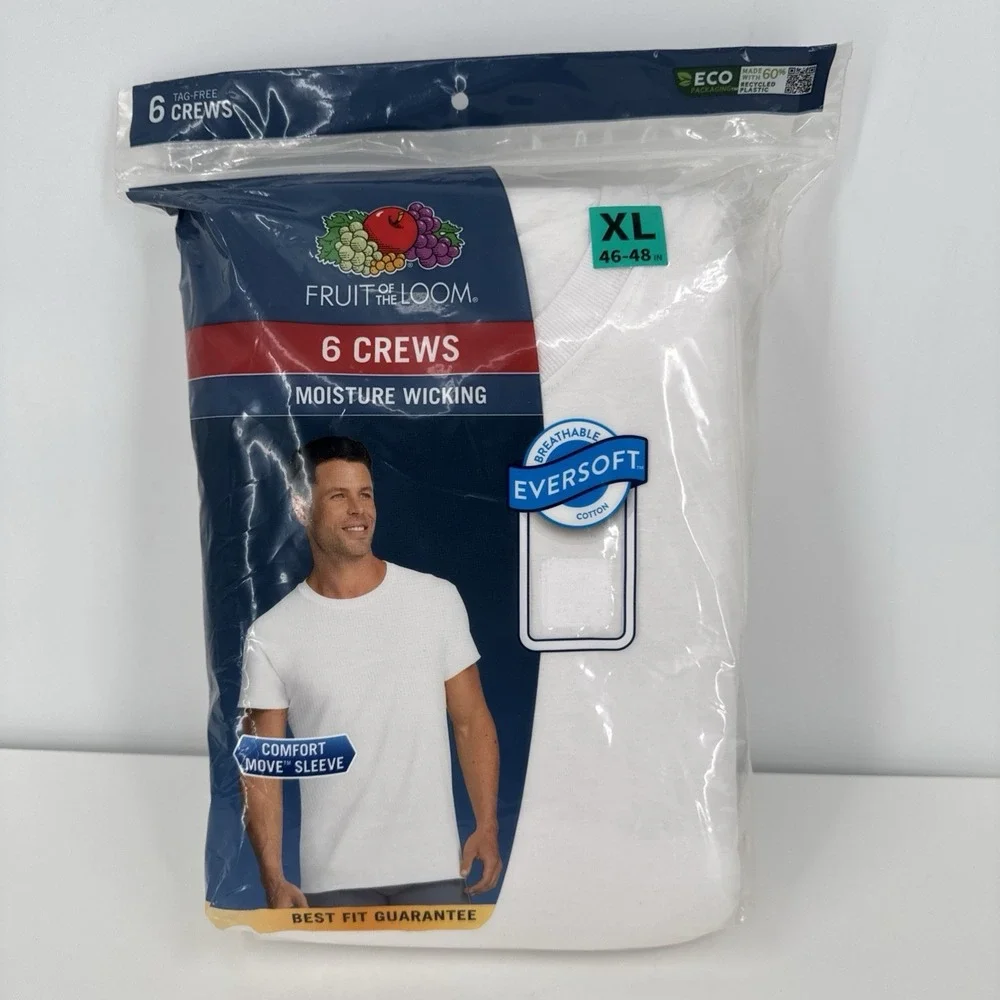 Fruit Of The Loom Big Men's Tagless Cotton Crew Neck‎ Tee T-Shirts XL 46-48 In